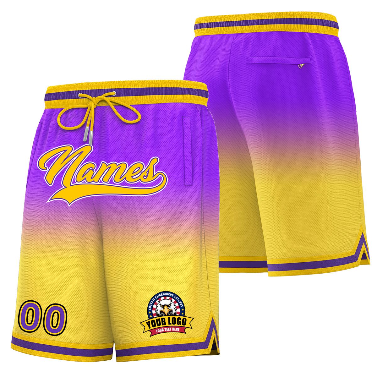 Custom Purple Yellow Personalized Gradient Fashion Basketball Shorts Main image