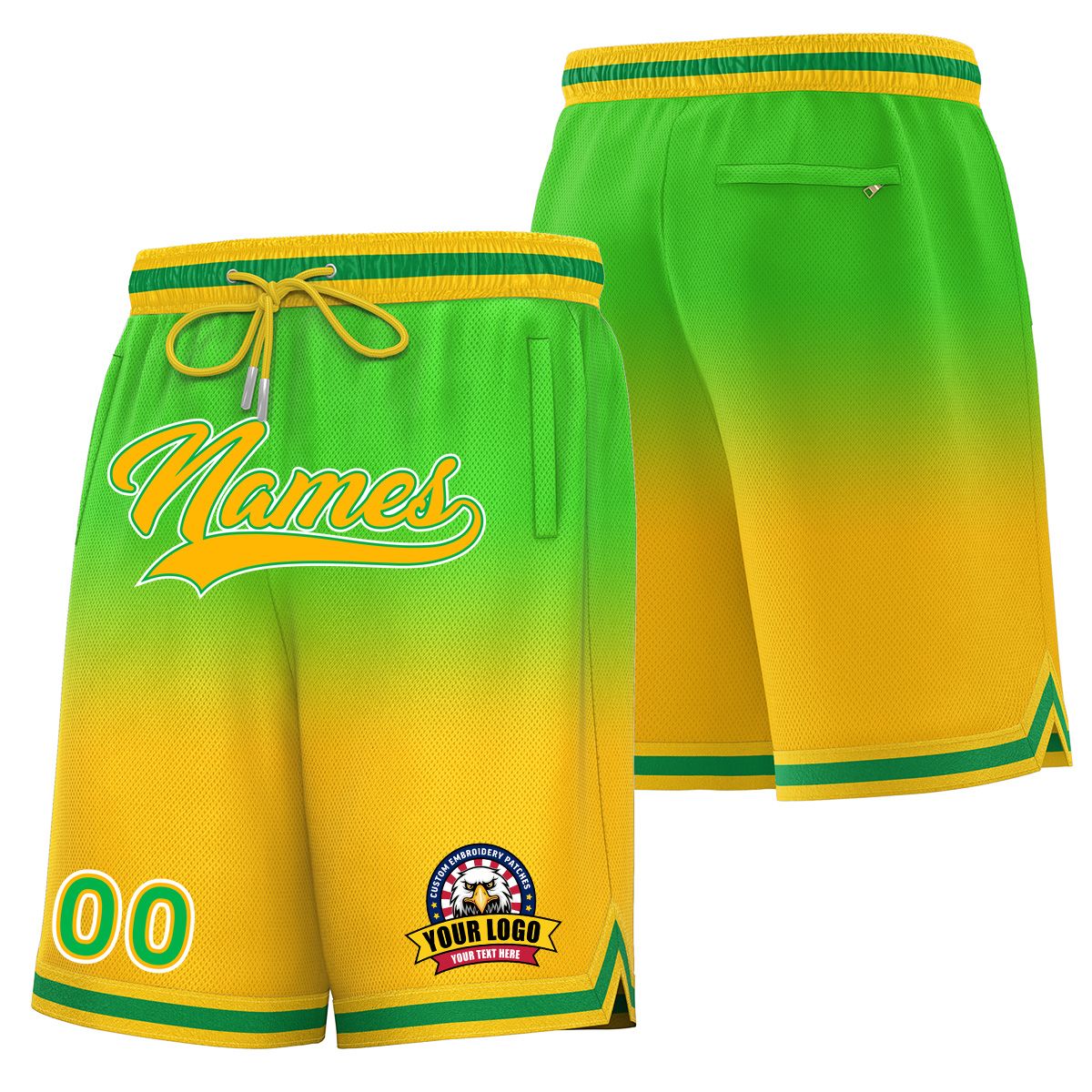Custom Neon Green Yellow Personalized Gradient Fashion Basketball Shorts Main image