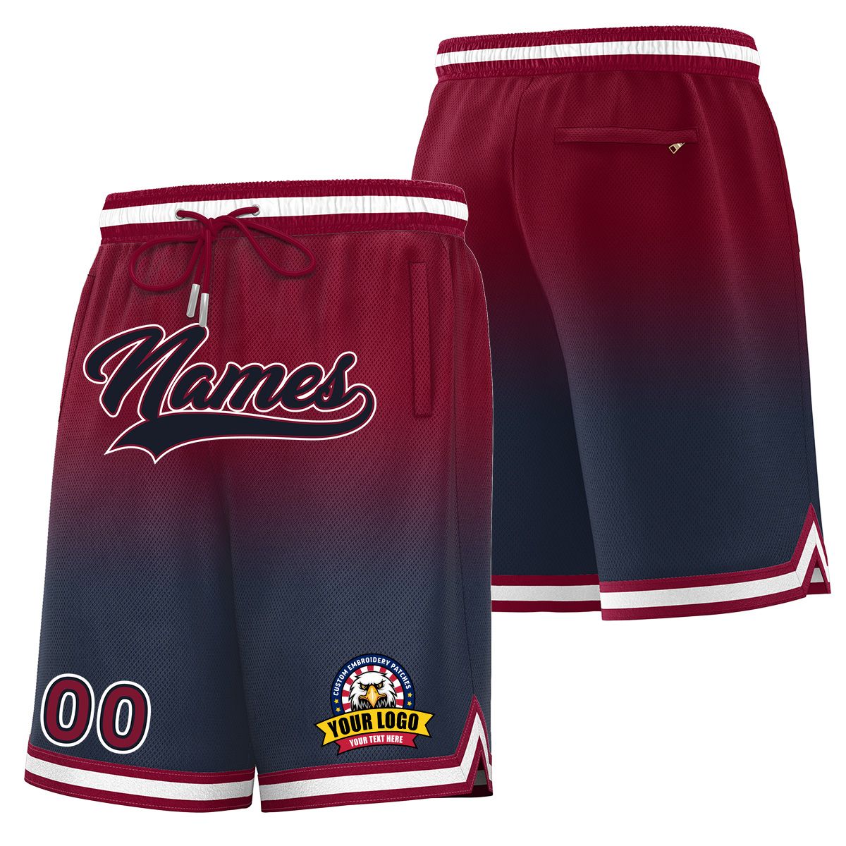 Custom Maroon Navy Personalized Gradient Fashion Basketball Shorts Main image