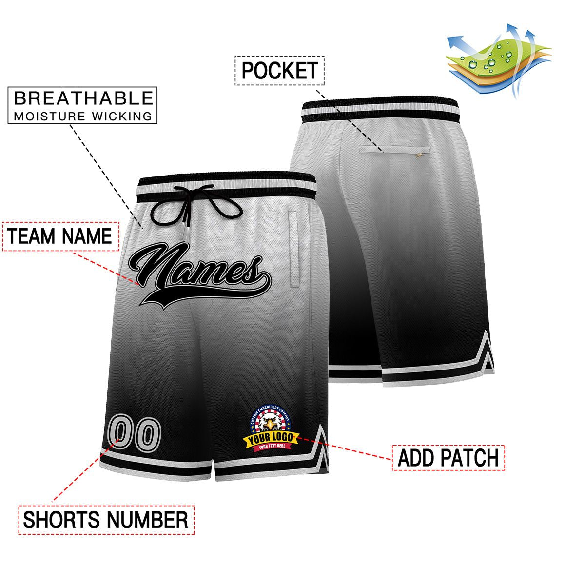 Custom Gray Black Personalized Gradient Fashion Basketball Shorts Secondary image