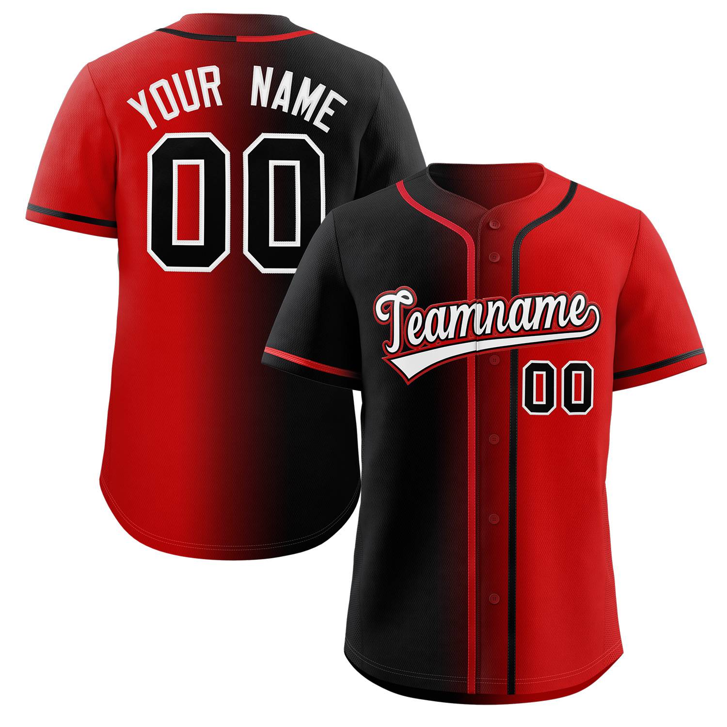 Custom Red White-Black Gradient Fashion Authentic Baseball Jersey Main image
