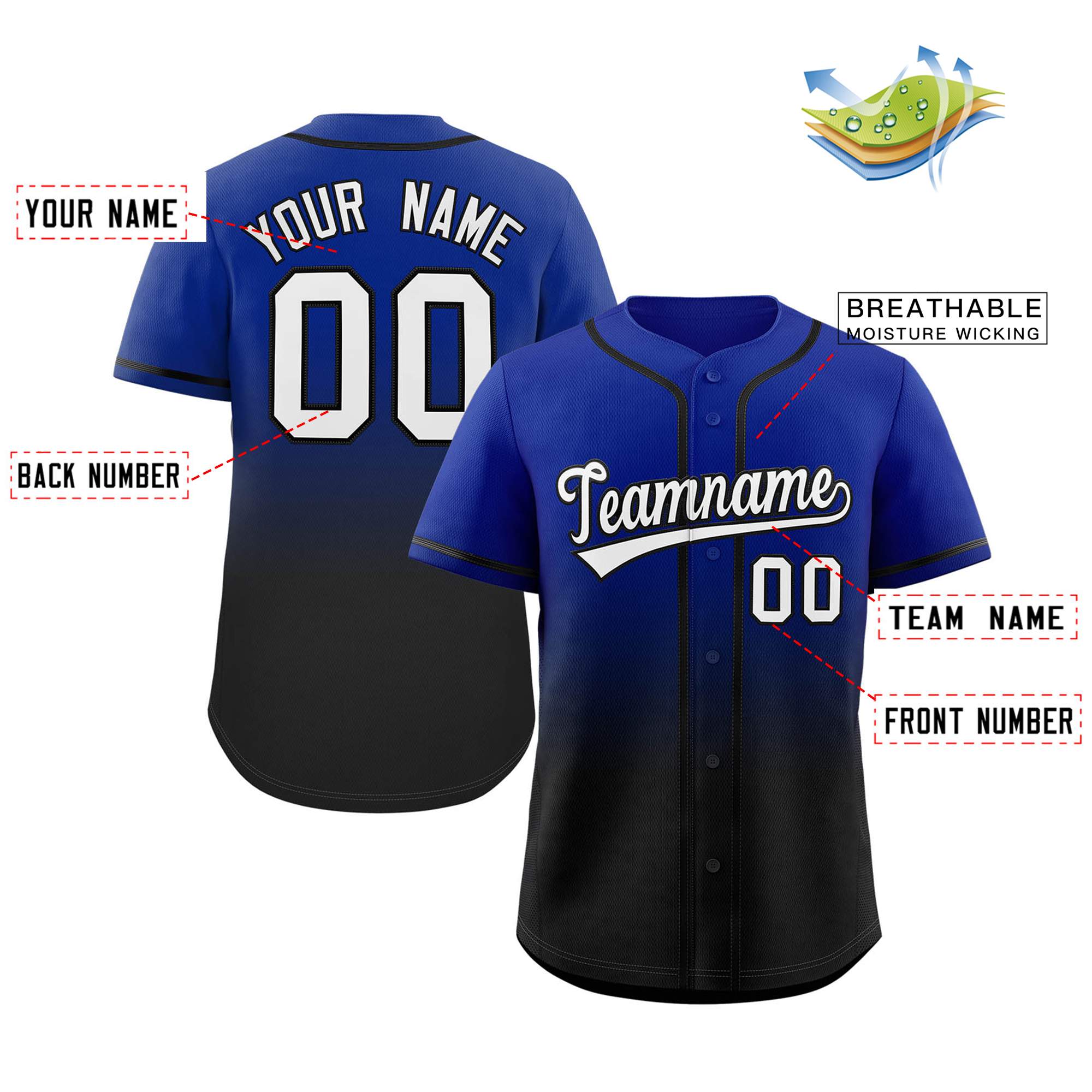 Custom Gradient Fashion Full Button Down Shirts Personalized Team Sport Baseball Jersey