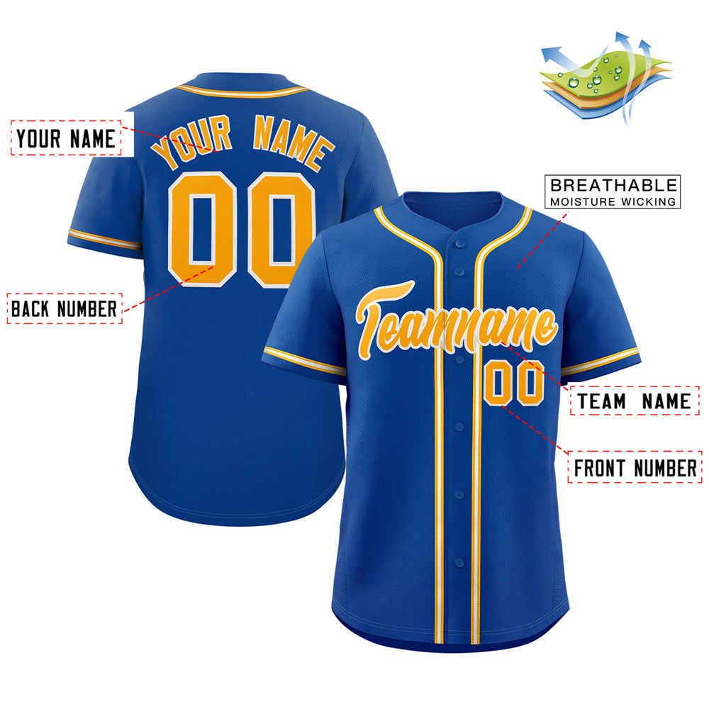Custom Royal Yellow-White Classic Style Authentic Baseball Jersey Secondary image
