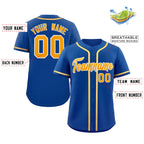 Custom Royal Yellow-White Classic Style Authentic Baseball Jersey