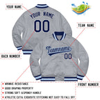 Custom Gray Navy-Light Blue Letterman Solider Classic Style Varsity Full-Snap Jacket