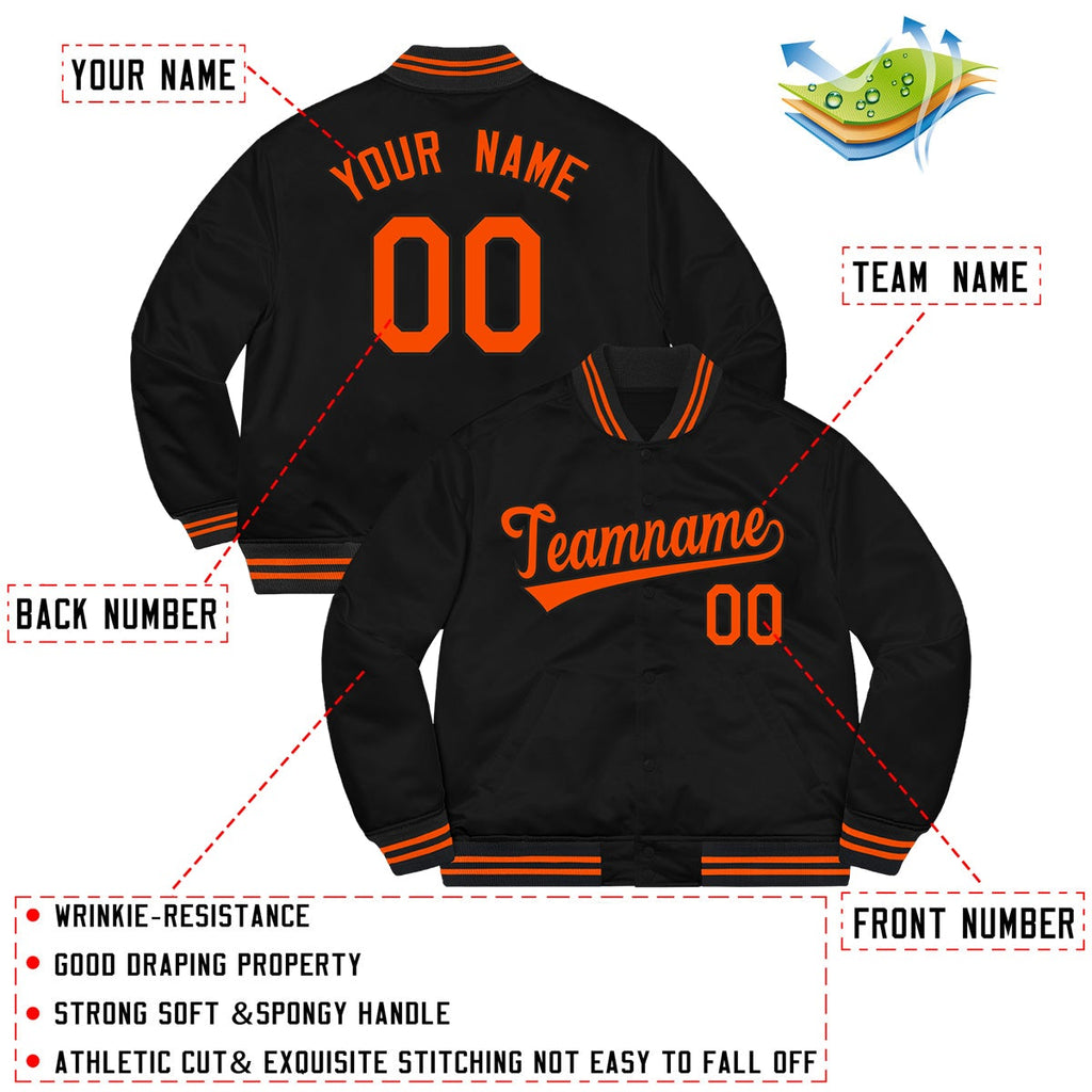 Custom Black Orange-Black Letterman Solider Classic Style Varsity Full-Snap Jacket
