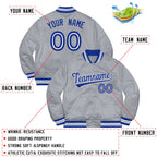 Custom Gray Royal-White Letterman Solider Classic Style Varsity Full-Snap Jacket