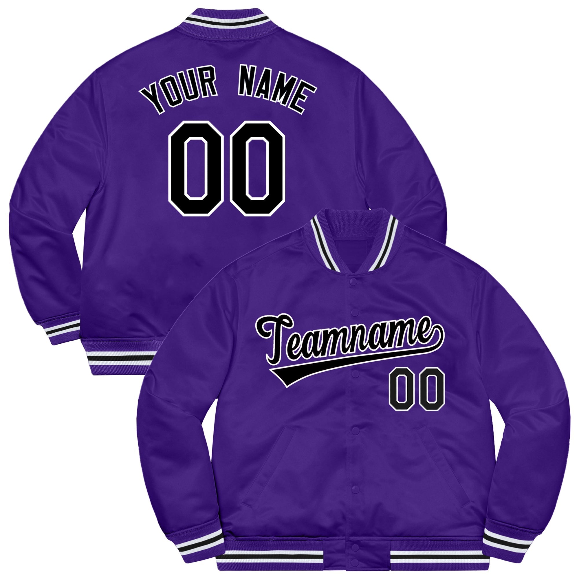 Custom Purple Black-White Letterman Solider Classic Style Varsity Full-Snap Jacket