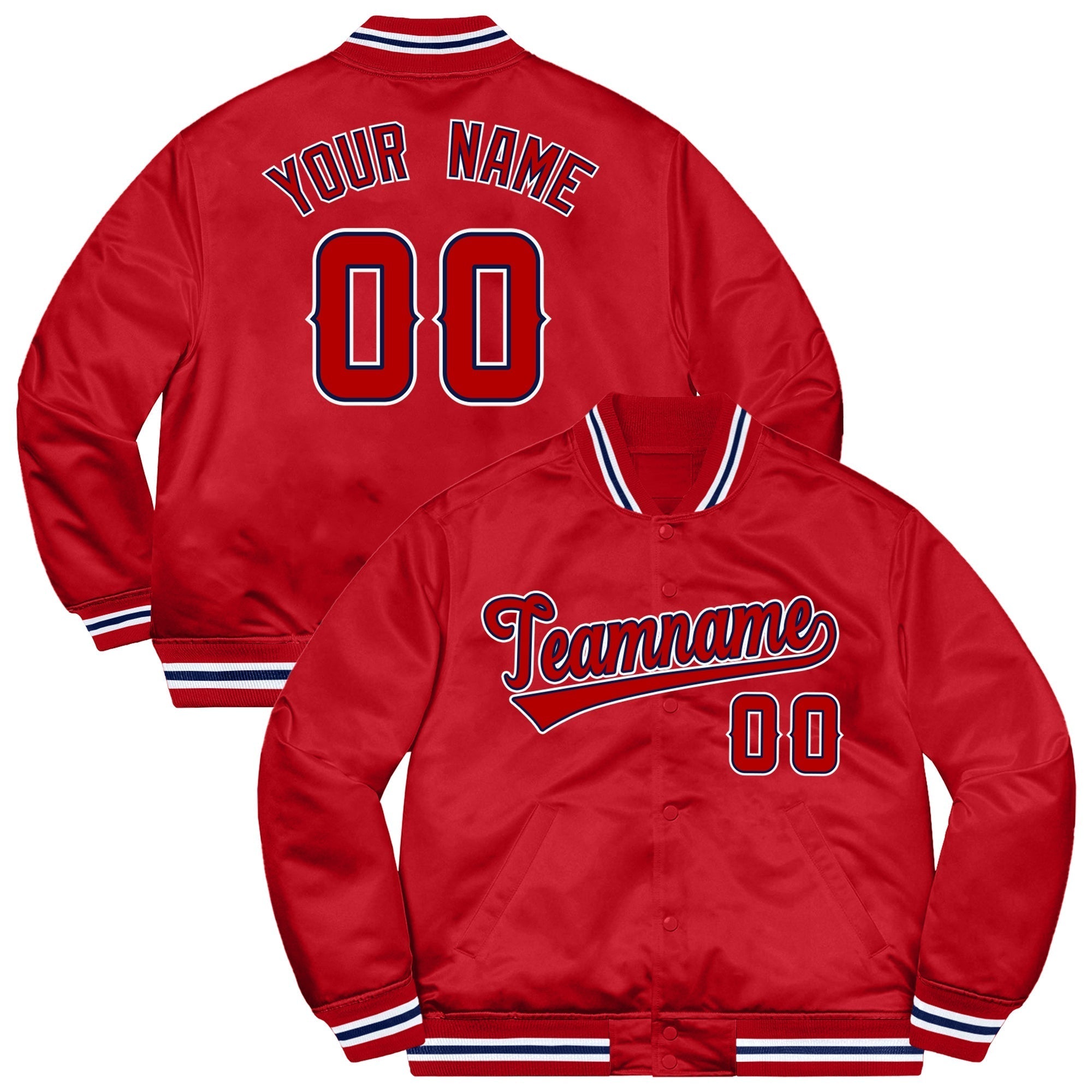 Custom Red Navy-White Letterman Solider Classic Style Varsity Full-Snap Jacket Main image