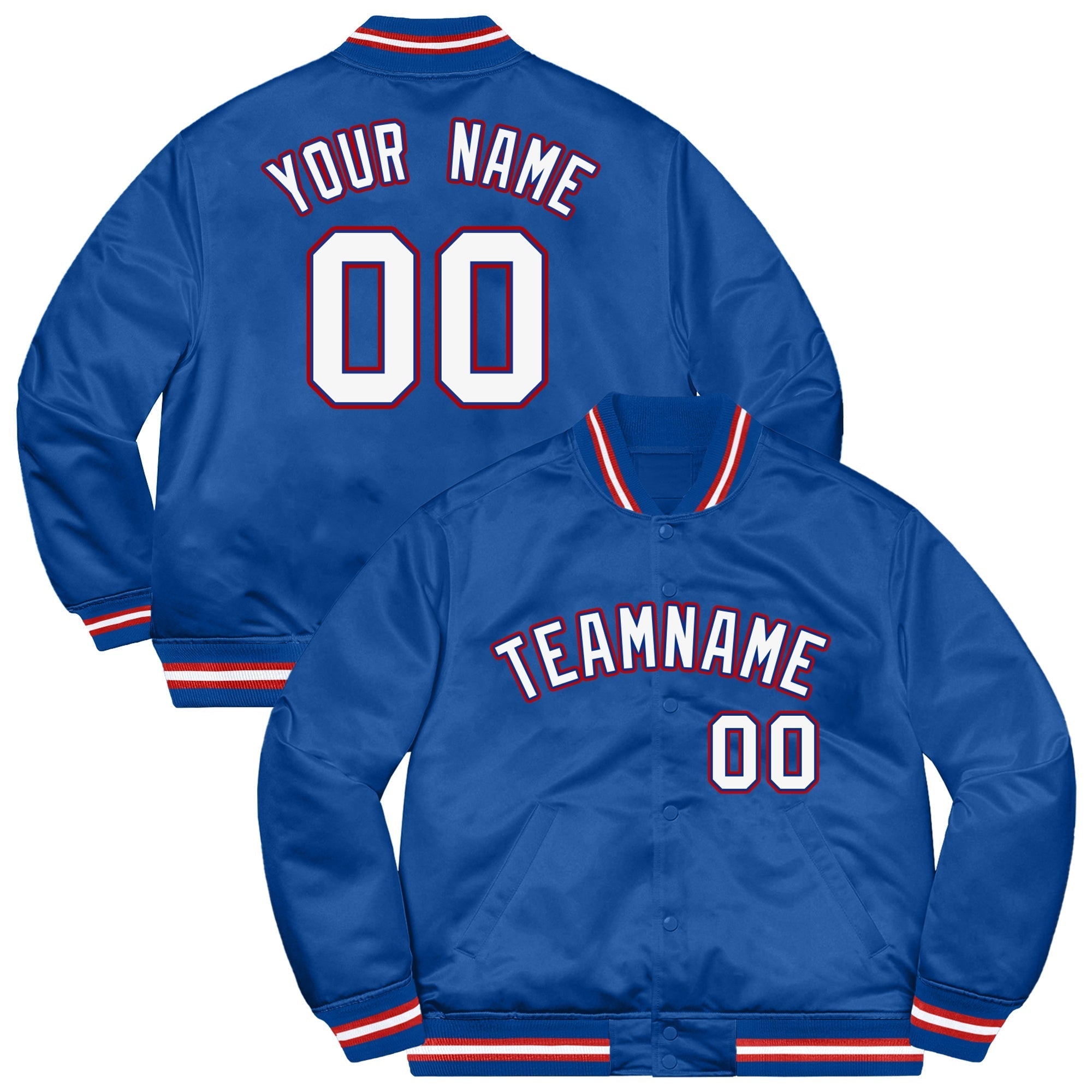 Custom Royal White-Red Letterman Solider Classic Style Varsity Full-Snap Jacket Main image