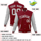 Custom Crimson Gray Full-Snap Varsity Raglan Sleeves Letterman Baseball Jacket