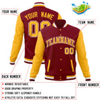 Custom Crimson Gold Full-Snap Varsity Raglan Sleeves Letterman Baseball Jacket