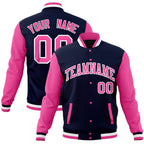 Custom Navy Pink Full-Snap Varsity Raglan Sleeves Letterman Baseball Jacket