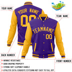 Custom Purple Gold Full-Snap Varsity Raglan Sleeves Letterman Baseball Jacket