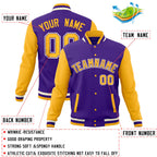 Custom Purple Gold Full-Snap Varsity Raglan Sleeves Letterman Baseball Jacket
