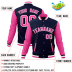 Custom Navy Pink Full-Snap Varsity Raglan Sleeves Letterman Baseball Jacket