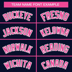 Custom Navy Pink Full-Snap Varsity Raglan Sleeves Letterman Baseball Jacket