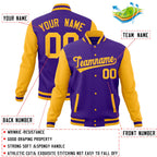 Custom Purple Gold Full-Snap Varsity Raglan Sleeves Letterman Baseball Jacket