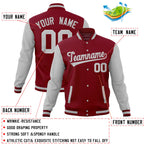 Custom Crimson Gray Full-Snap Varsity Raglan Sleeves Letterman Baseball Jacket