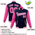 Custom Navy Pink Full-Snap Varsity Raglan Sleeves Letterman Baseball Jacket