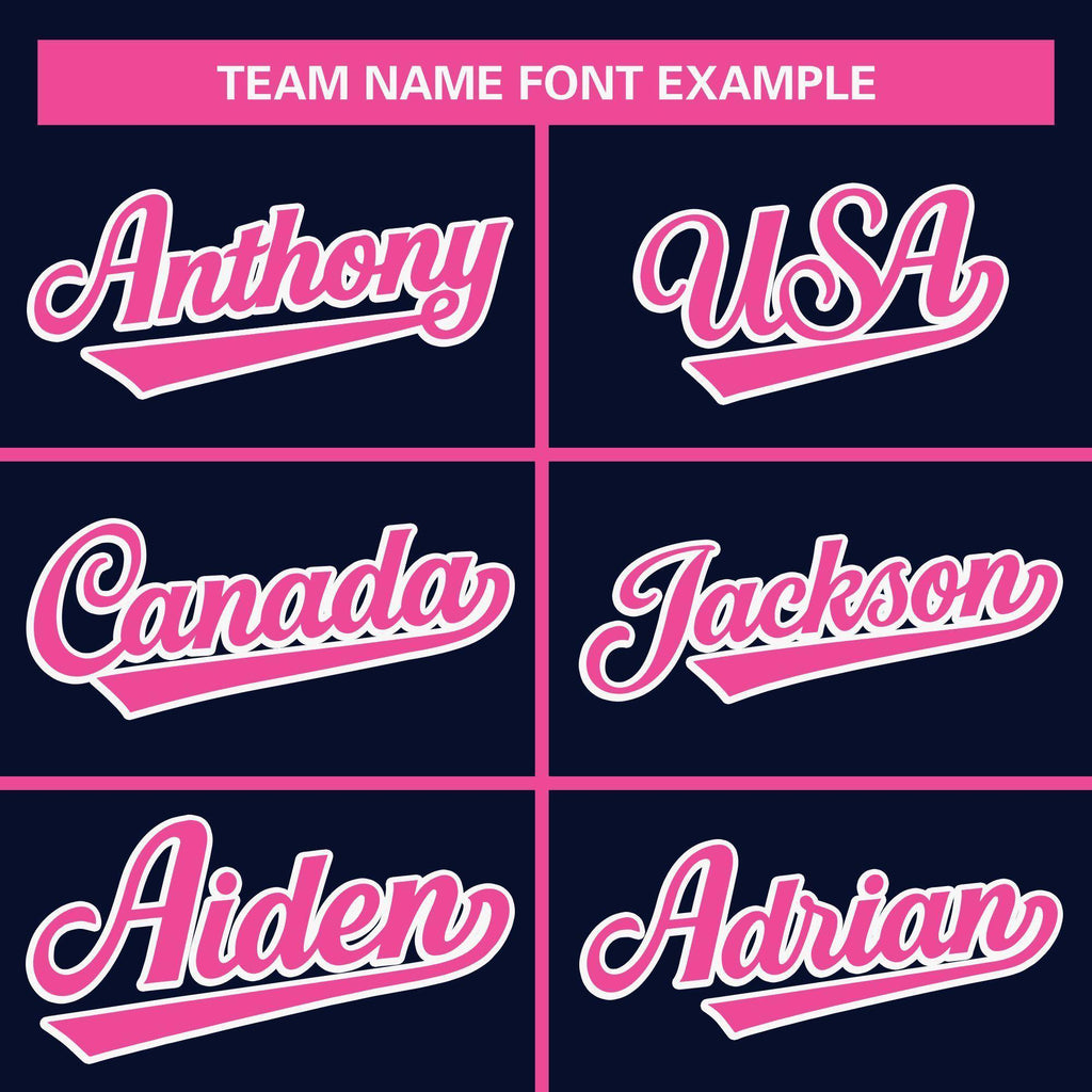 Custom Navy Pink Full-Snap Varsity Raglan Sleeves Letterman Baseball Jacket