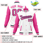 Custom White Pink Full-Snap Varsity Raglan Sleeves Letterman Baseball Jacket
