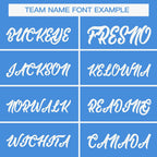 Custom Powder Blue White Full-Snap Varsity Raglan Sleeves Letterman Baseball Jacket