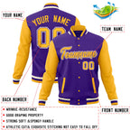 Custom Purple Gold Full-Snap Varsity Raglan Sleeves Letterman Baseball Jacket