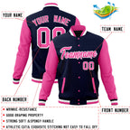 Custom Navy Pink Full-Snap Varsity Raglan Sleeves Letterman Baseball Jacket