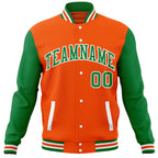 Custom Orange Kelly Green Varsity Full-Snap Raglan Sleeves Letterman Baseball Jacket