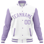 Custom White Light Purple Varsity Full-Snap Raglan Sleeves Letterman Baseball Jacket