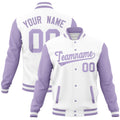 Custom White Light Purple Varsity Full-Snap Raglan Sleeves Letterman Baseball Jacket