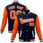 Custom Navy Orange Varsity Full-Snap Raglan Sleeves Letterman Baseball Jacket