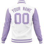 Custom White Light Purple Varsity Full-Snap Raglan Sleeves Letterman Baseball Jacket