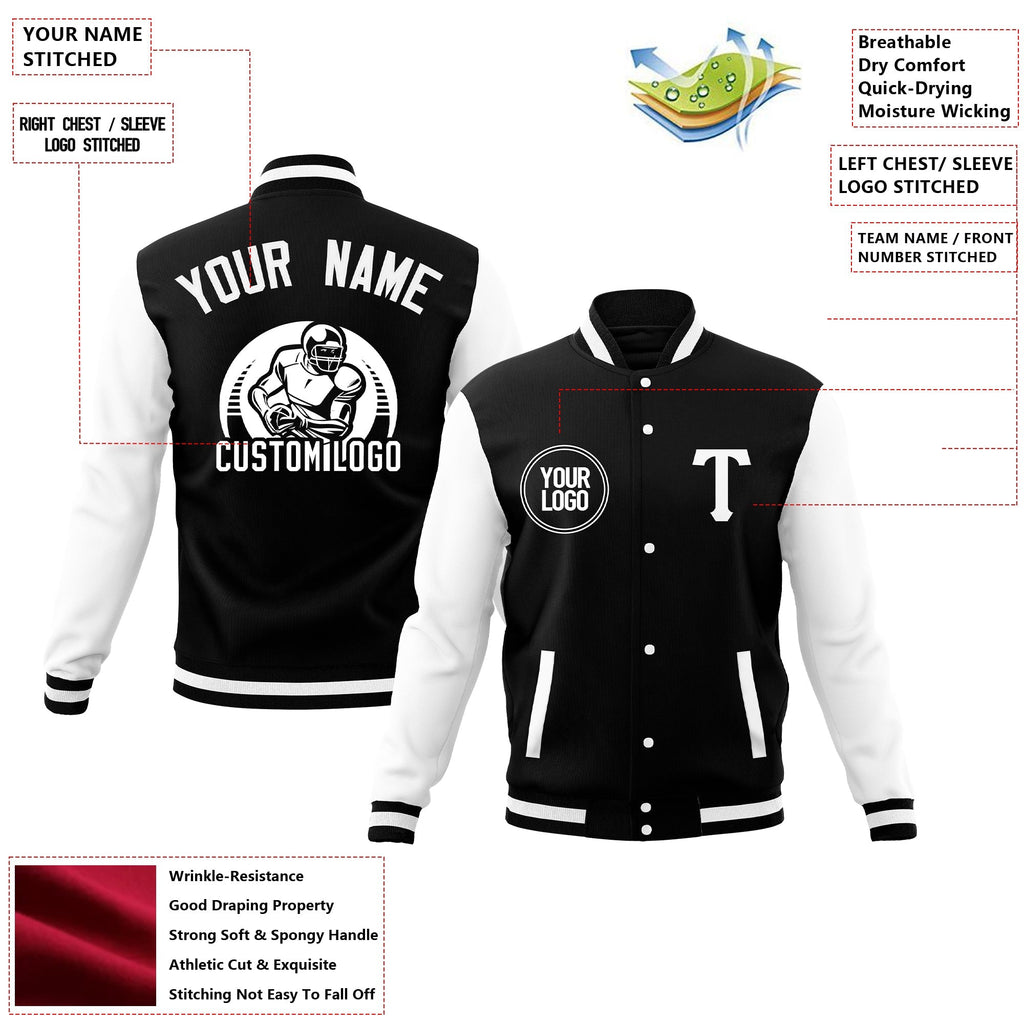 Custom Cotton Blend Baseball Jackets Varsity Letterman Full-Snap Coats for Adults