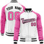 Custom White Pink-Black Varsity Full-Zip Raglan Sleeves Letterman Baseball Jacket