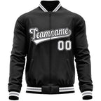 Custom Black White Classic Style Varsity Full-Zip Letterman Baseball Jacket