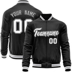 Custom Black White Classic Style Varsity Full-Zip Letterman Baseball Jacket