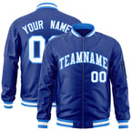 Custom Royal White-Powder Blue Varsity Full-Zip Letterman Bomber Jacket