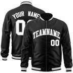 Custom Black White-Gray Varsity Full-Zip Letterman Bomber Jacket