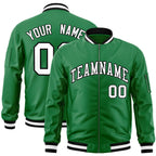 Custom Kelly Green White-Black Varsity Full-Zip Letterman Bomber Jacket