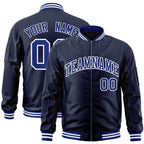 Custom Navy Royal-White Varsity Full-Zip Letterman Bomber Jacket