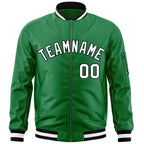 Custom Kelly Green White-Black Varsity Full-Zip Letterman Bomber Jacket