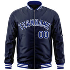 Custom Navy Royal-White Varsity Full-Zip Letterman Bomber Jacket