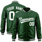 Custom Green White Varsity Full-Zip Letterman Bomber Jacket