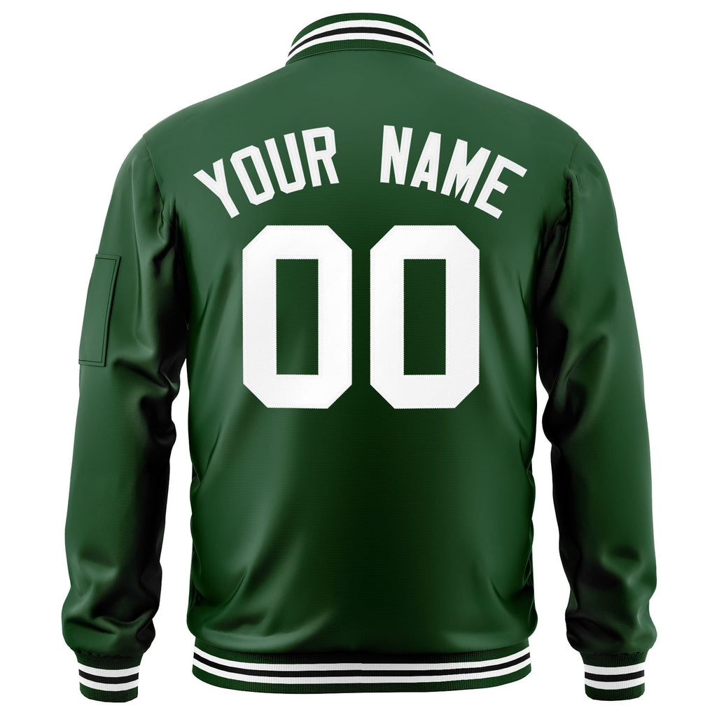 Custom Green White Varsity Full-Zip Letterman Bomber Jacket