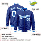 Custom Royal White-Powder Blue Varsity Full-Zip Letterman Bomber Jacket
