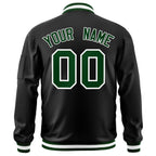 Custom Black Green-White Varsity Full-Zip Letterman Bomber Jacket