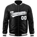 Custom Black White-Gray Varsity Full-Zip Letterman Bomber Jacket