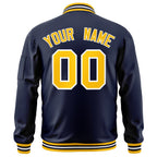 Custom Navy Gold-White Varsity Full-Zip Letterman Bomber Jacket